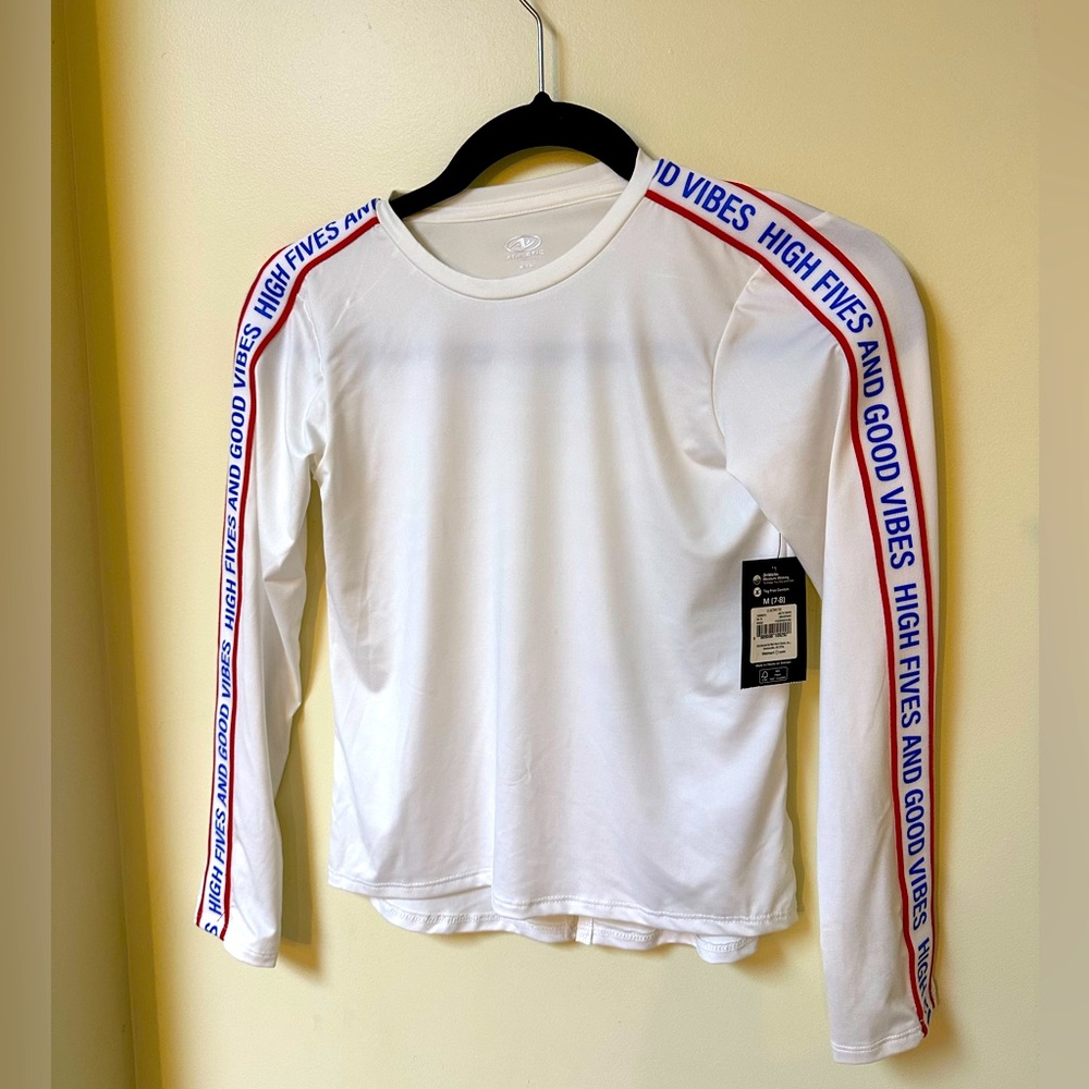 Athletic Works Girls Long Sleeve Athletic Top white Arm 'Hype It Up' Logo